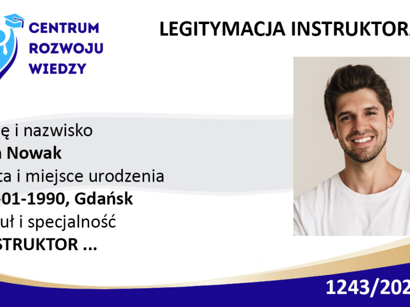 PLASTIKOWA KARTA INSTRUKTORA LUB UKOŃCZONEGO KURSU język angielski